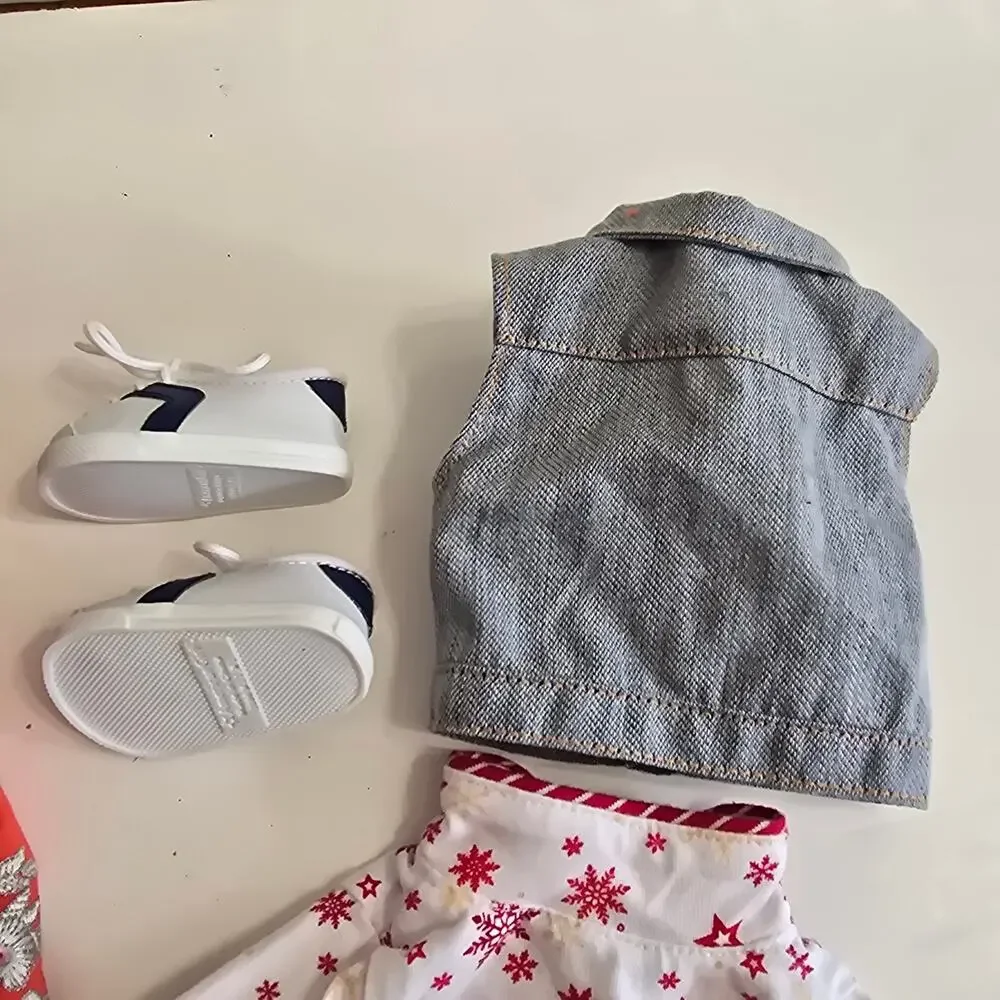 American Girl Clothing Lot: Shoes, Dress, Denim Vest, PJ Top
